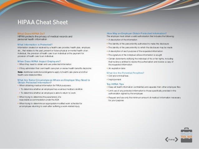 employment law tool box hipaa cheat sheet