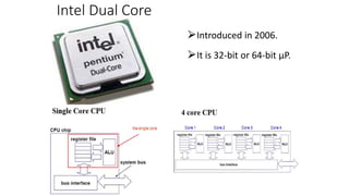 Intel Dual Core
⮚Introduced in 2006.
⮚It is 32-bit or 64-bit µP.
38
 