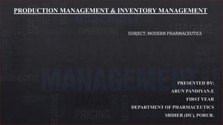 1
SUBJECT: MODERN PHARMACEUTICS
PRODUCTION MANAGEMENT & INVENTORY MANAGEMENT
 