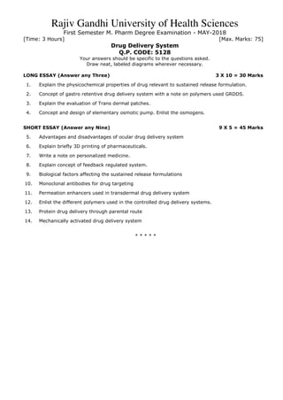 M pharm 1 st semester question paper RGUHS | PDF