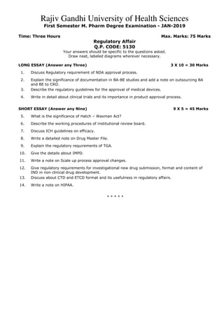 M pharm 1 st semester question paper RGUHS | PDF