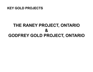 KEY GOLD PROJECTS




 THE RANEY PROJECT, ONTARIO
             &
GODFREY GOLD PROJECT, ONTARIO
 
