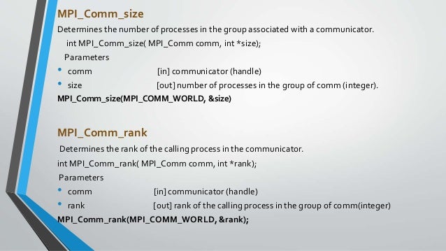 message passing interface mpi a means of machine communication mpi comm size