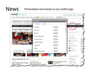 News Personalised news based on your profile page
 
