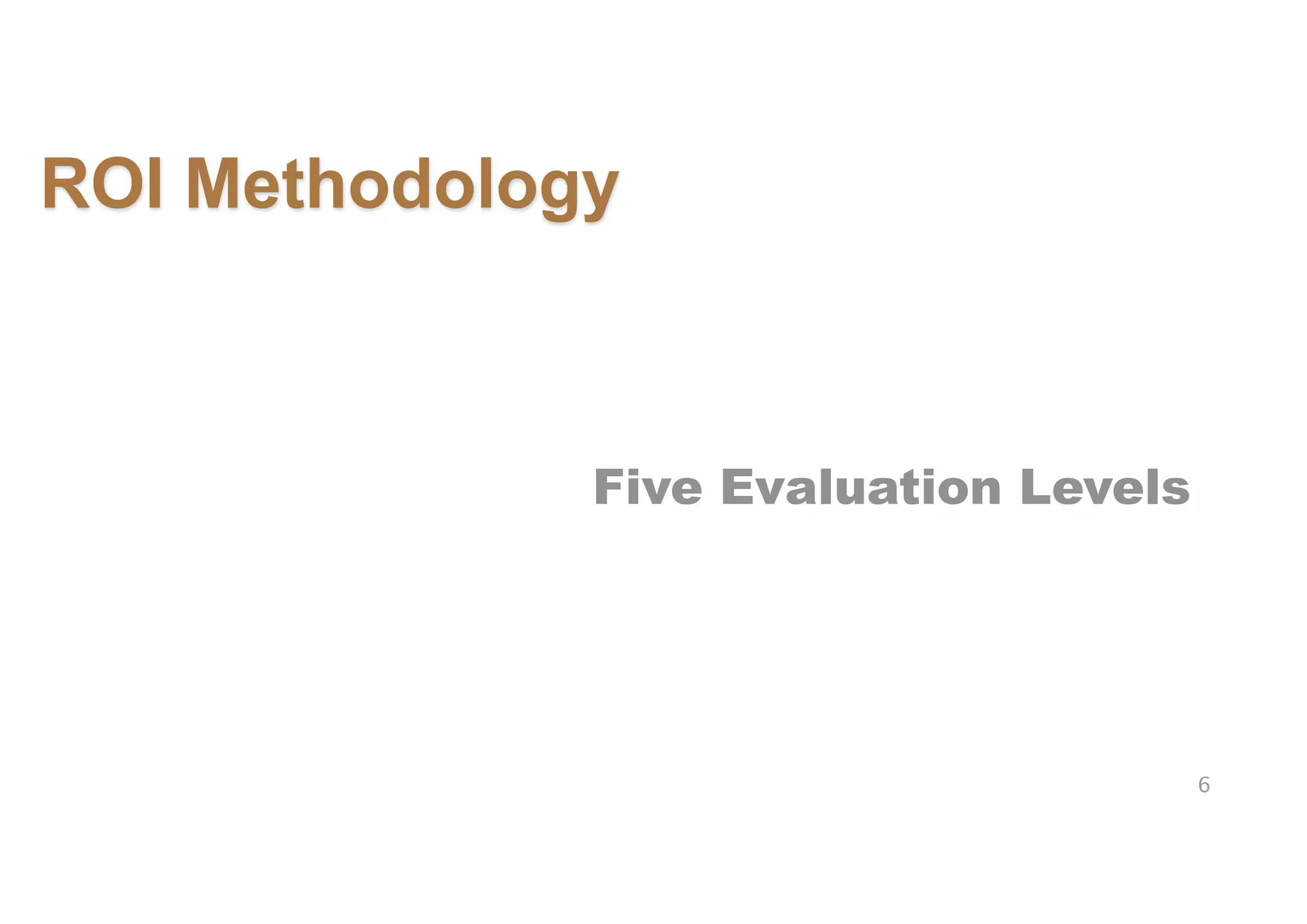ROI Methodology



              Five Evaluation Levels




                                       6
 
