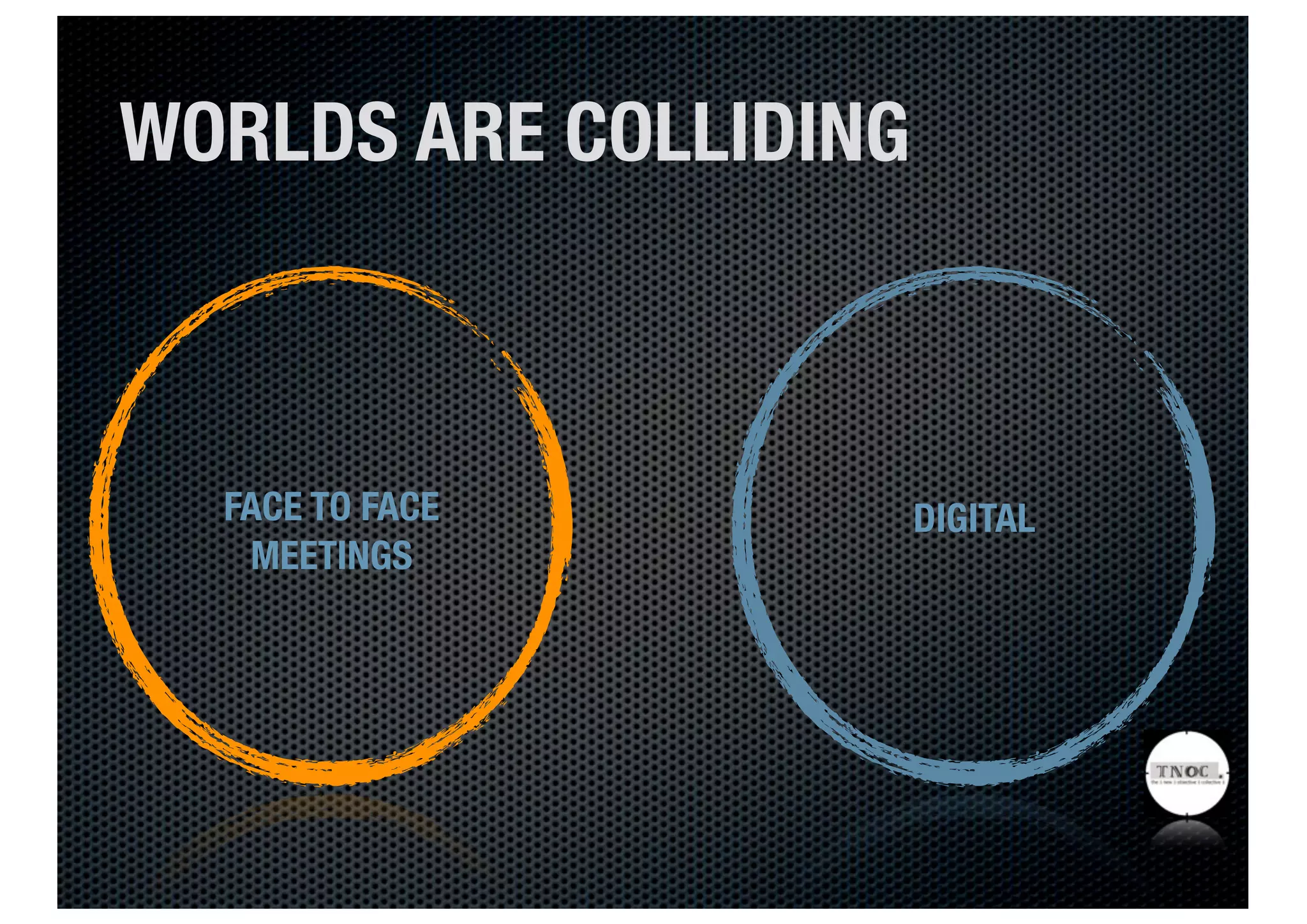 WORLDS ARE COLLIDING



  FACE TO FACE         DIGITAL
   MEETINGS
 
