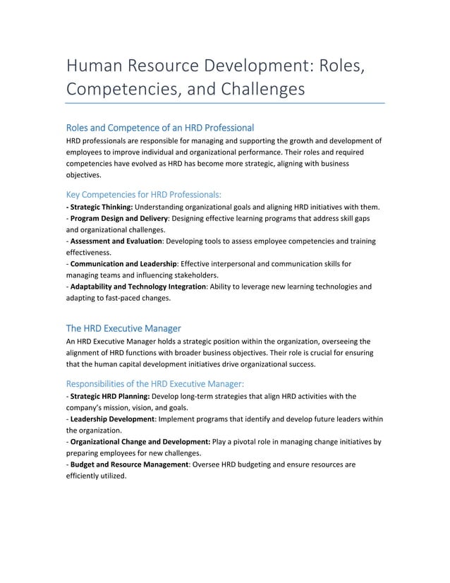 HRD ROLE AND CHALLENGES AND compwtencies | PDF