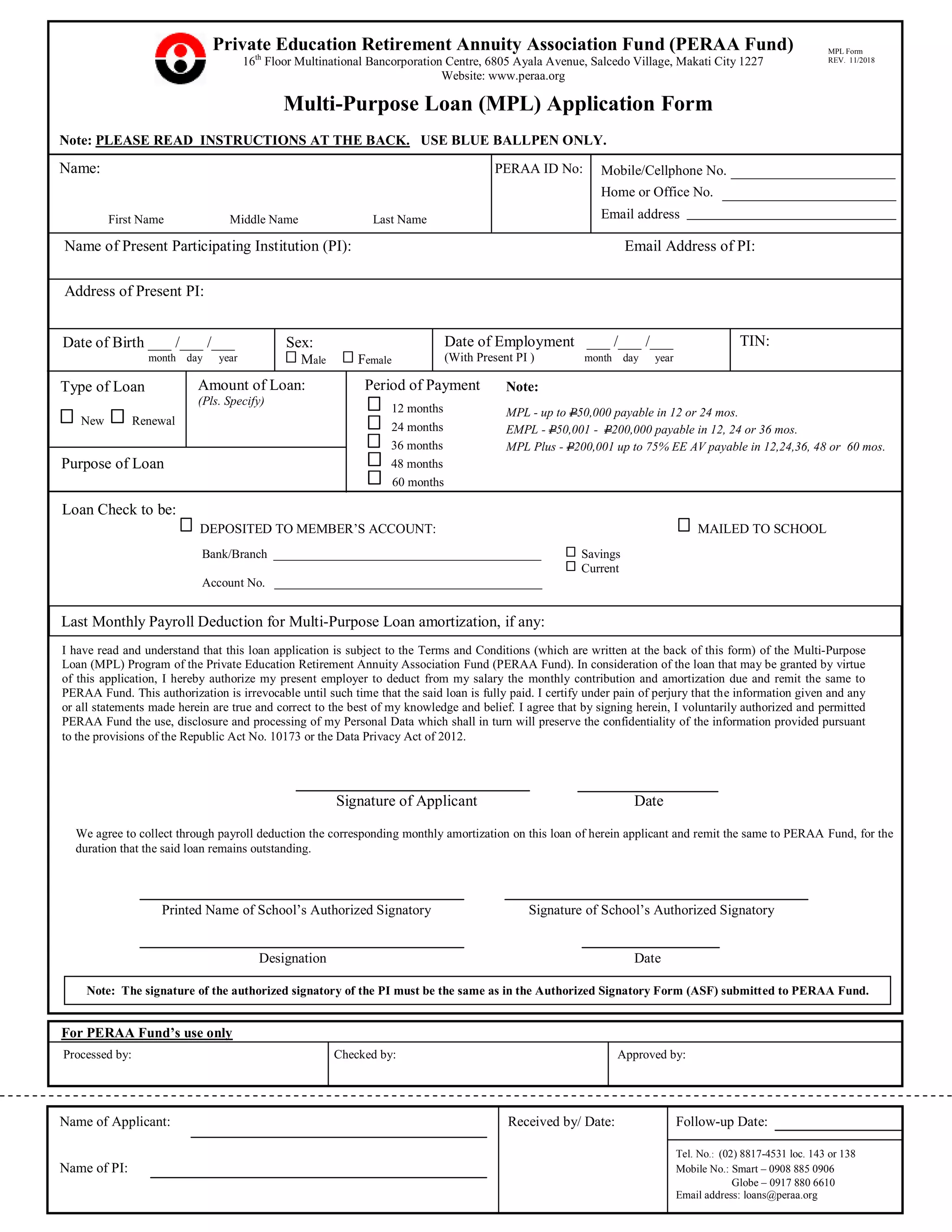 PERAA MPL Revised Form PDF