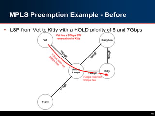 MPLS Preemption Example - Before
• LSP from Vet to Kitty with a HOLD priority of 5 and 7Gbps
46
 