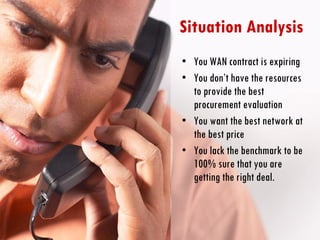Situation Analysis You WAN contract is expiring You don’t have the resources to provide the best procurement evaluation You want the best network at the best price You lack the benchmark to be 100% sure that you are getting the right deal. 