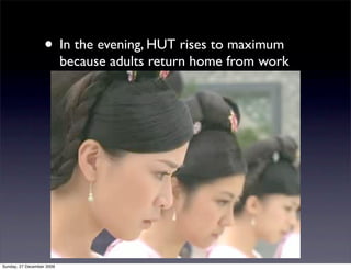 • In the evening, HUT rises to maximum
                           because adults return home from work




Sunday, 27 December 2009
 