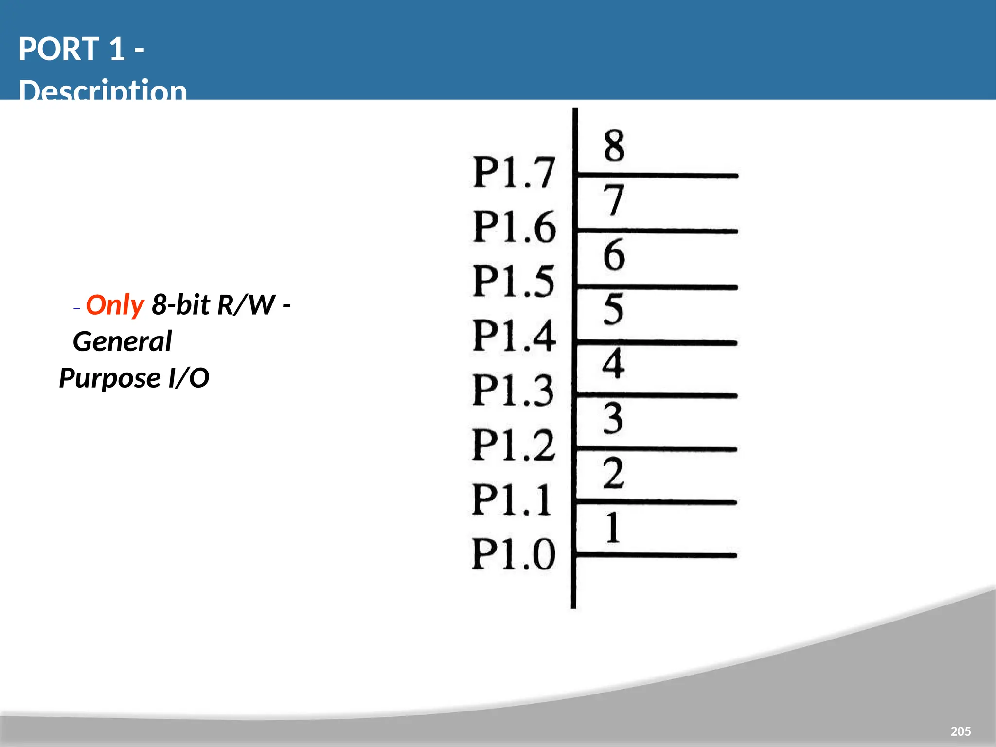 PORT 1 - Description – Only 8-bit R/W - General Purpose I/O 205 