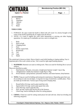 Manufacturing Practice - Lab Manual - B.Tech. - Mechanical Engineering ...