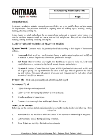 Manufacturing Practice - Lab Manual - B.Tech. - Mechanical Engineering ...