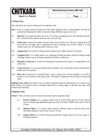 Manufacturing Practice - Lab Manual - B.Tech. - Mechanical Engineering ...
