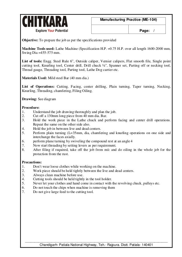 manufacturing practice lab manual b tech mechanical engineering