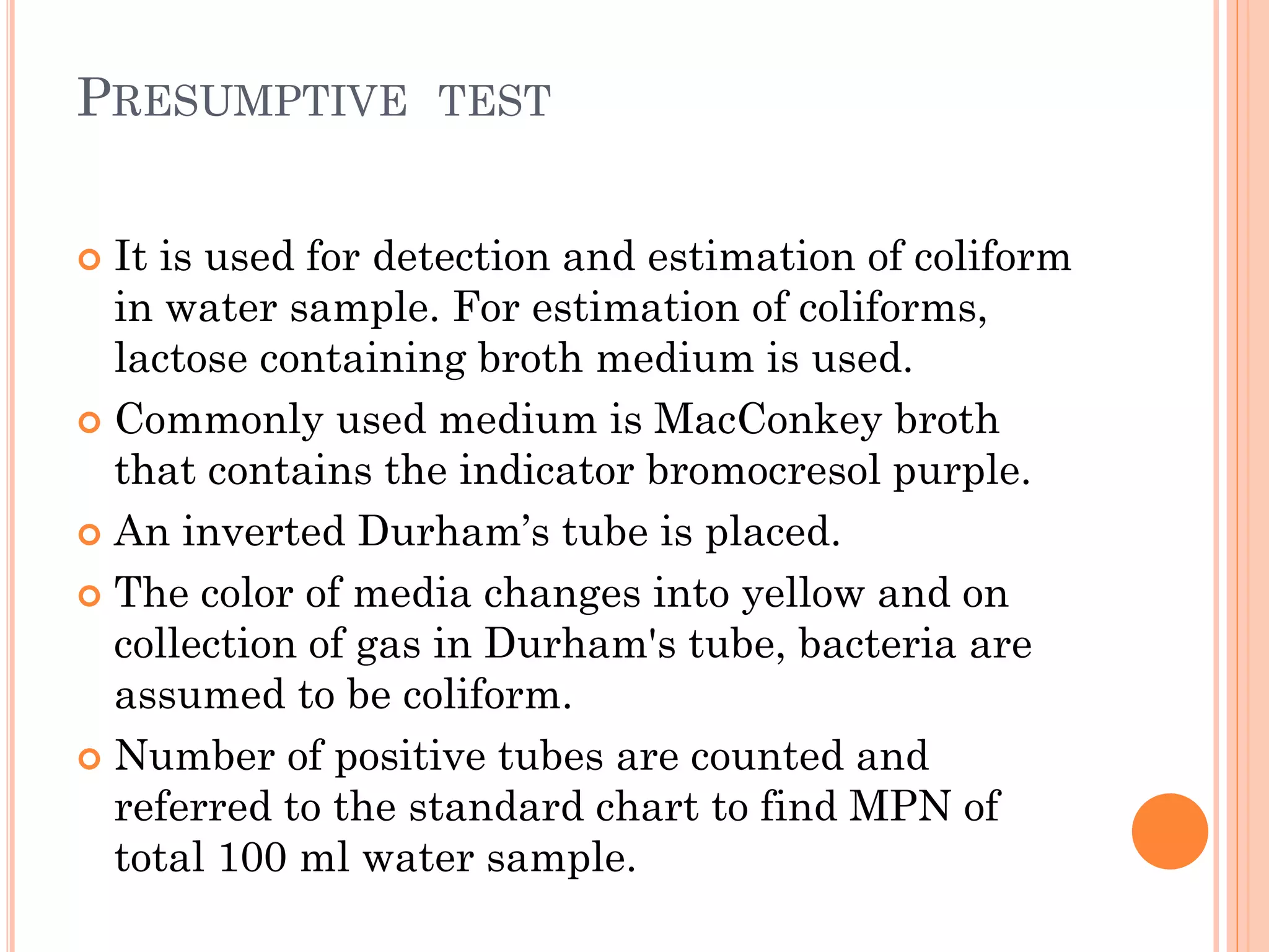 Bacteriological analysis of drinking water by MPN method. | PPT