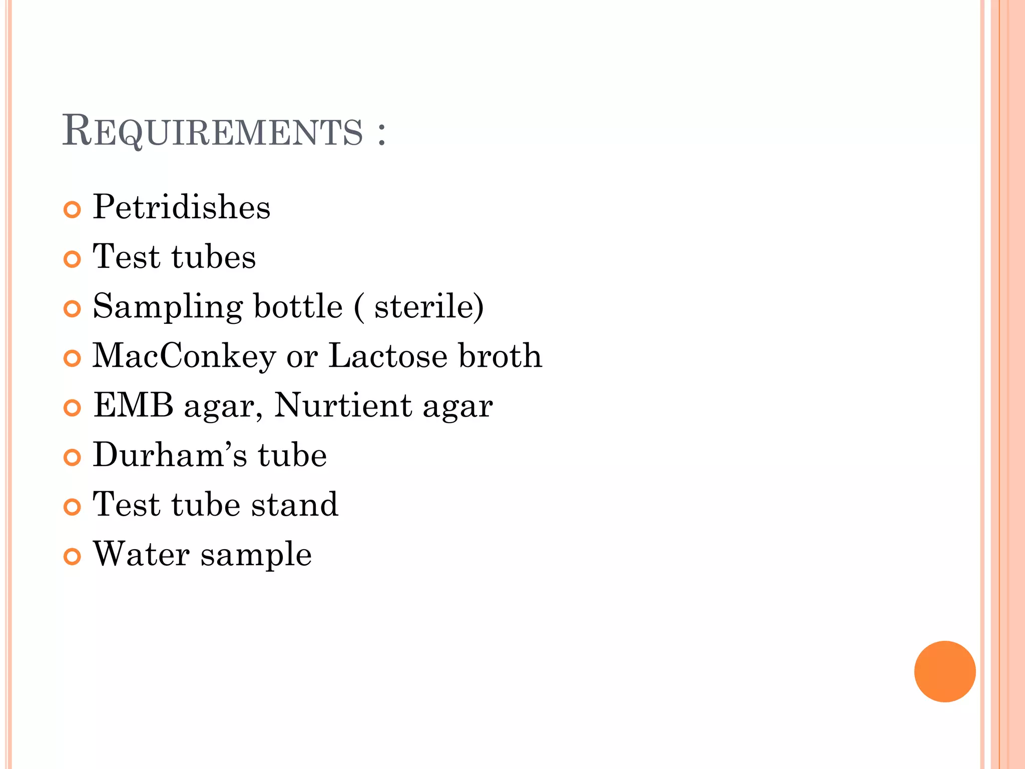 Bacteriological analysis of drinking water by MPN method. | PPT