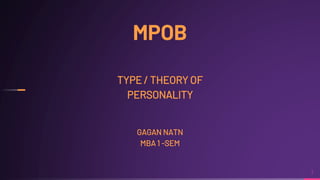 TYPE / THEORY OF
PERSONALITY
GAGAN NATN
MBA 1 -SEM
 