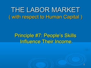 THE LABOR MARKET
( with respect to Human Capital )


  Principle #7: People’s Skills
    Influence Their Income.



                                    1
 