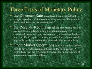 Three Tools of Monetary Policy
• the Discount Rate is an interest rate a central bank
  charges depository institutions bo...