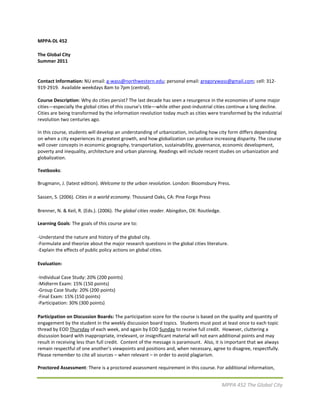 The Global City Summer 11 Northwestern U Mppa