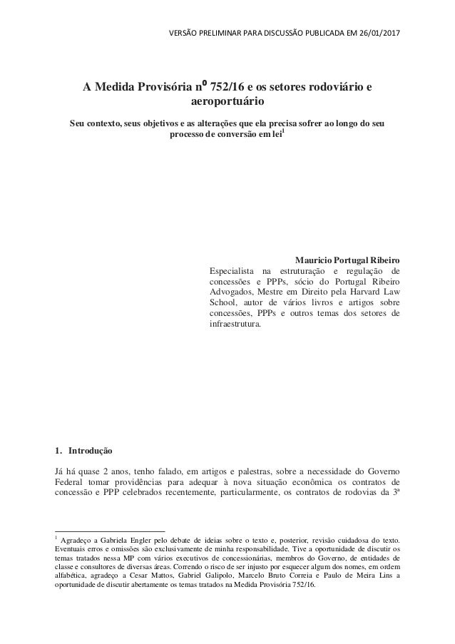 A Medida Provisória n⁰ 752/16 e os setores rodoviário e 