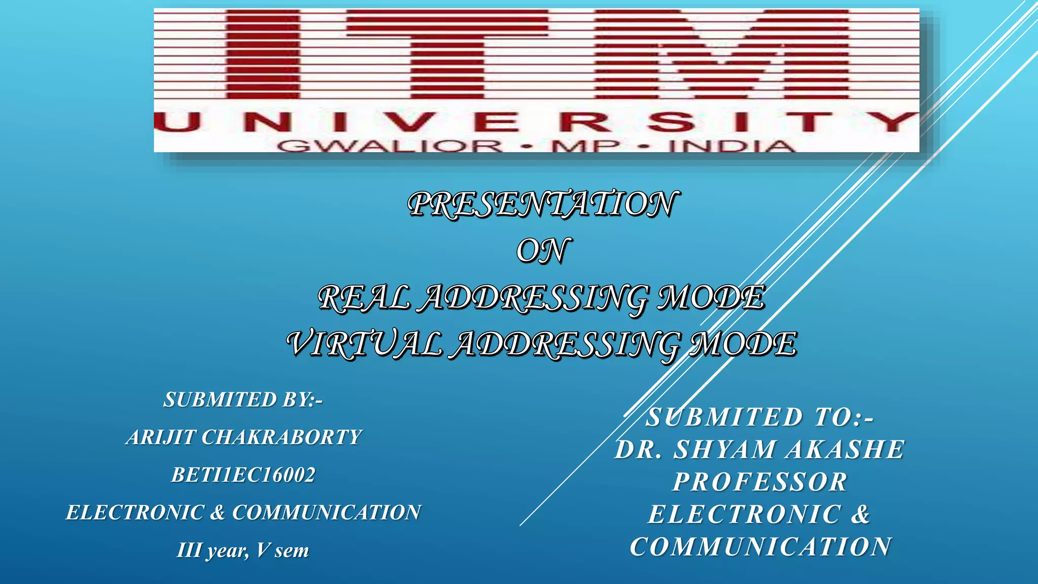 SUBMITED BY:- ARIJIT CHAKRABORTY BETI1EC16002 ELECTRONIC & COMMUNICATION III year, V sem SUBMITED TO:- DR. SHYAM AKASHE PROFESSOR ELECTRONIC & COMMUNICATION 