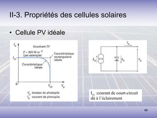 49
II-3. Propriétés des cellules solaires
• Cellule PV idéale
Icc :courant de court-circuit
dû à l’éclairement
 