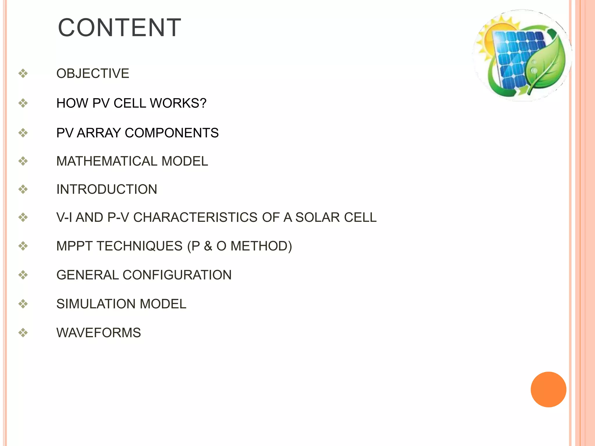 Solar PV Model With MPPT (P & O method) | PPTX
