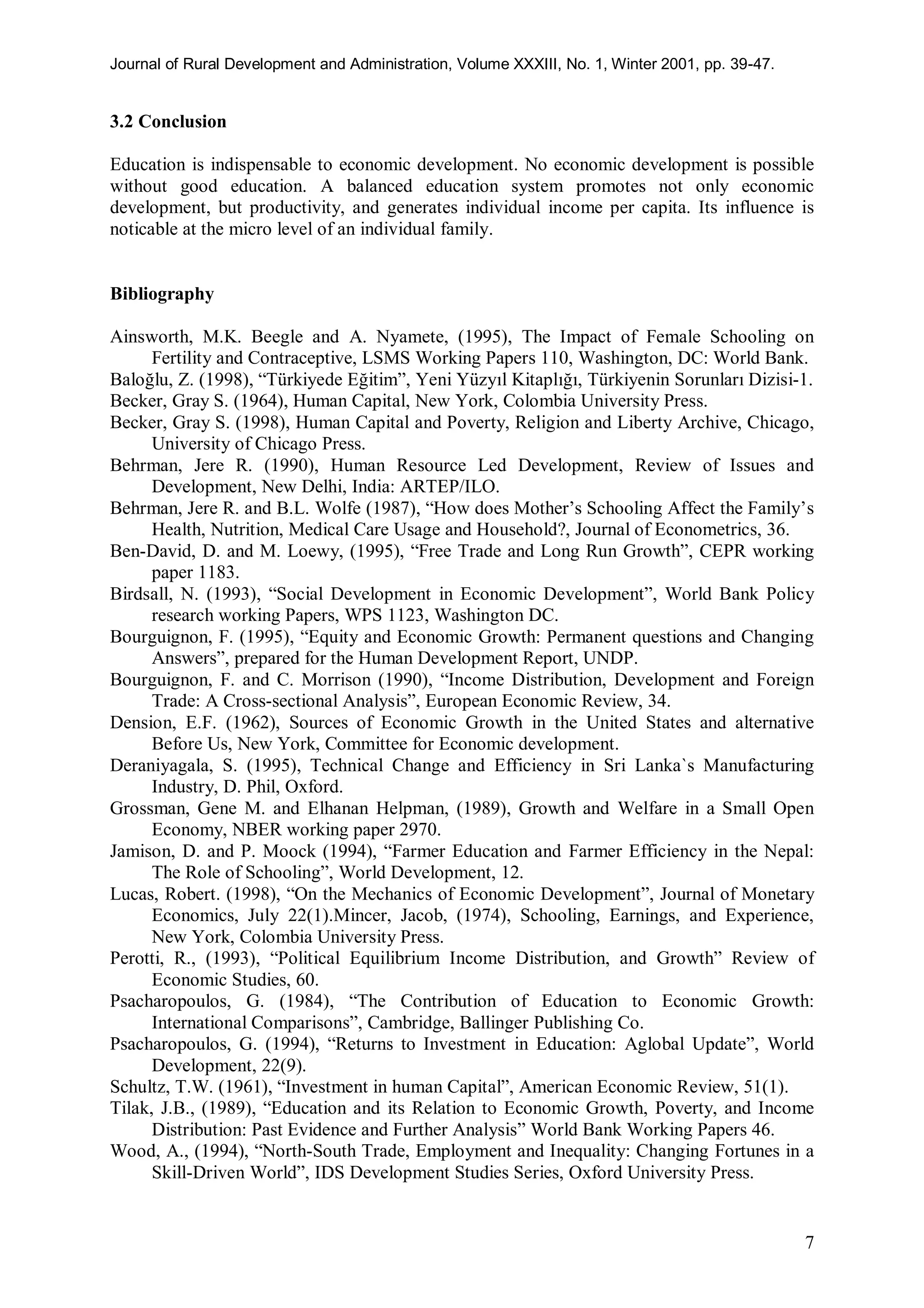 The role of education in economic development | PDF