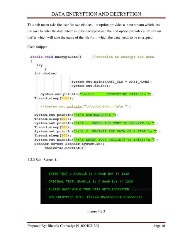 Mini Project on Data Encryption & Decryption in JAVA | PDF image.