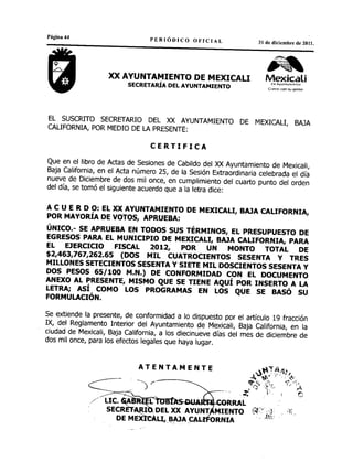 M presupuesto de egresos del municipio de mexicali 2012