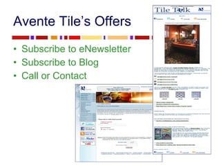 Avente Tile’s Offers Subscribe to eNewsletter Subscribe to Blog Call or Contact 