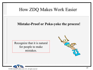 25
 2000, QualityToolBox.com, LLC, all rights reserved
How ZDQ Makes Work Easier
Mistake-Proof or Poka-yoke the process!
Recognize that it is natural
for people to make
mistakes.
 