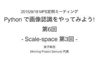 2015/9/19 MPS定例ミーティング
Python で画像認識をやってみよう!  
第6回  
- Scale-space 第3回 -
金子純也
Morning Project Samurai 代表
 