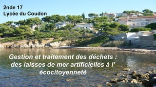 2nde 17
Lycée du Coudon
Gestion et traitement des déchets :
des laisses de mer artificielles à l’
écocitoyenneté
 