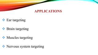 APPLICATIONS
 Ear targeting
 Brain targeting
 Muscles targeting
 Nervous system targeting
 