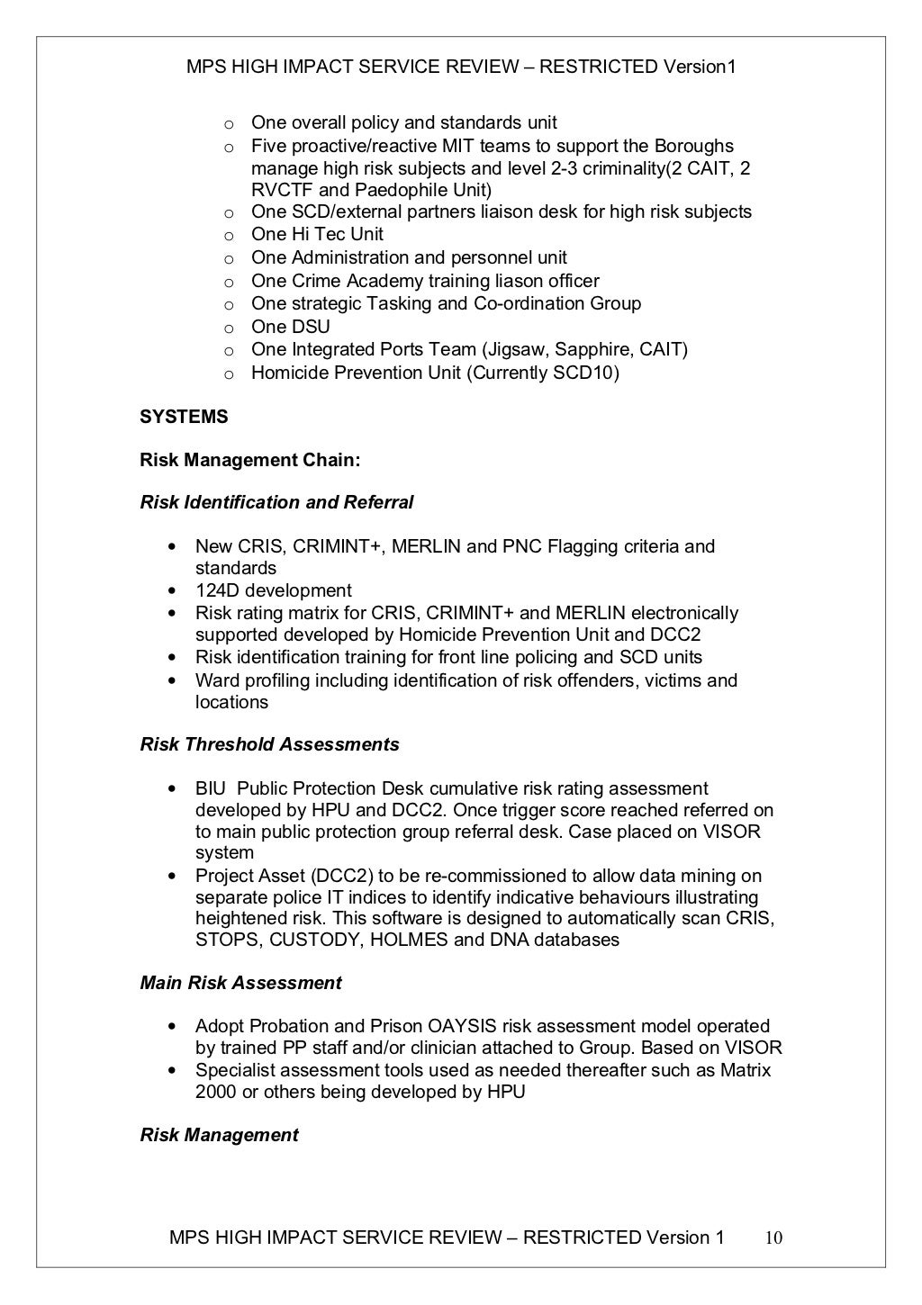 MET Police Service Review 20052006