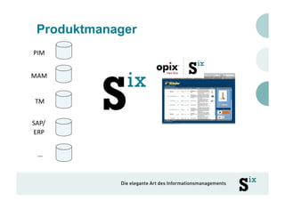 Produktmanager
PIM	
  


MAM	
  


 TM	
  


SAP/	
  
ERP	
  


   …	
  
 