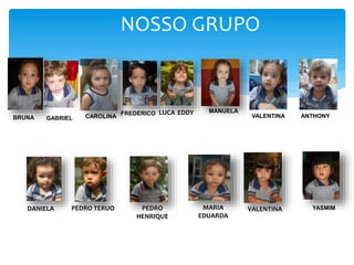 PEDRO TERUO PEDRO
HENRIQUE
DANIELA
LUCA EDDY
VALENTINAMARIA
EDUARDA
MANUELAFREDERICO
YASMIM
BRUNA CAROLINA
NOSSO GRUPO
GABRIEL VALENTINA ANTHONY
 
