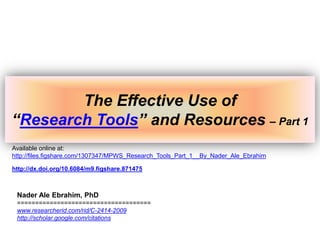 Research Tools-part 1- by dr. nader ale ebrahim | PDF