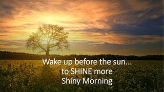 Wake up before the sun...
to SHINE more
Shiny Morning