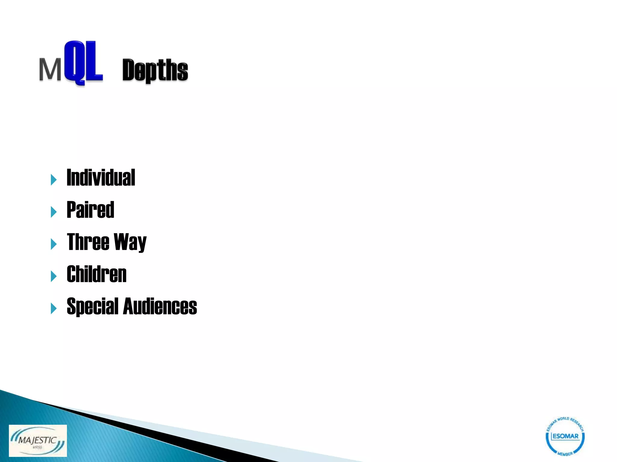    Individual
   Paired
   Three Way
   Children
   Special Audiences
 