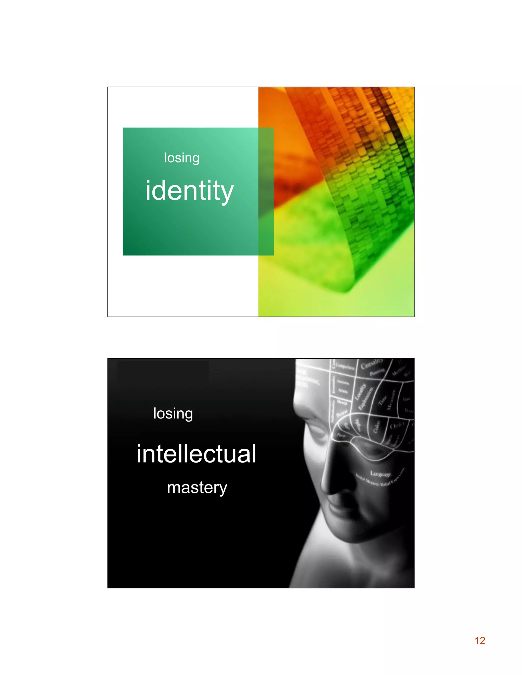 losing

identity

losing

intellectual
mastery

12

 