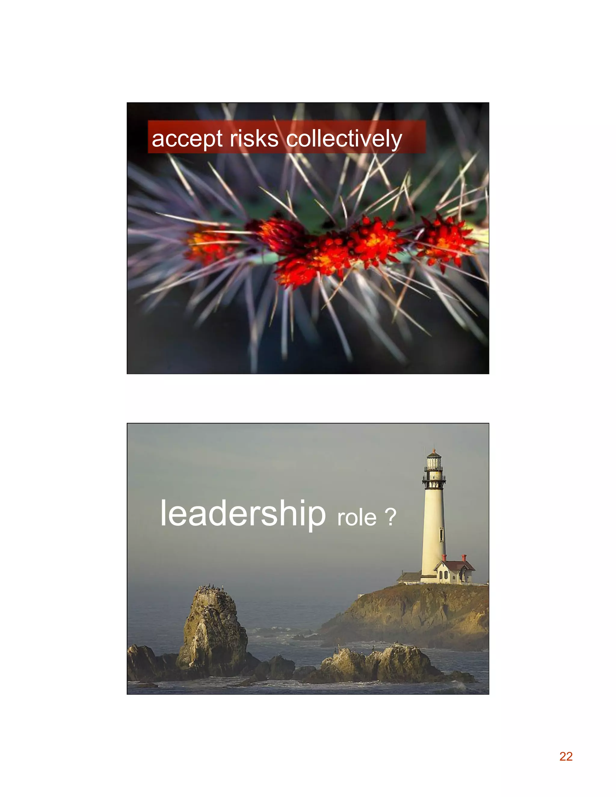 accept risks collectively

leadership role ?

22

 