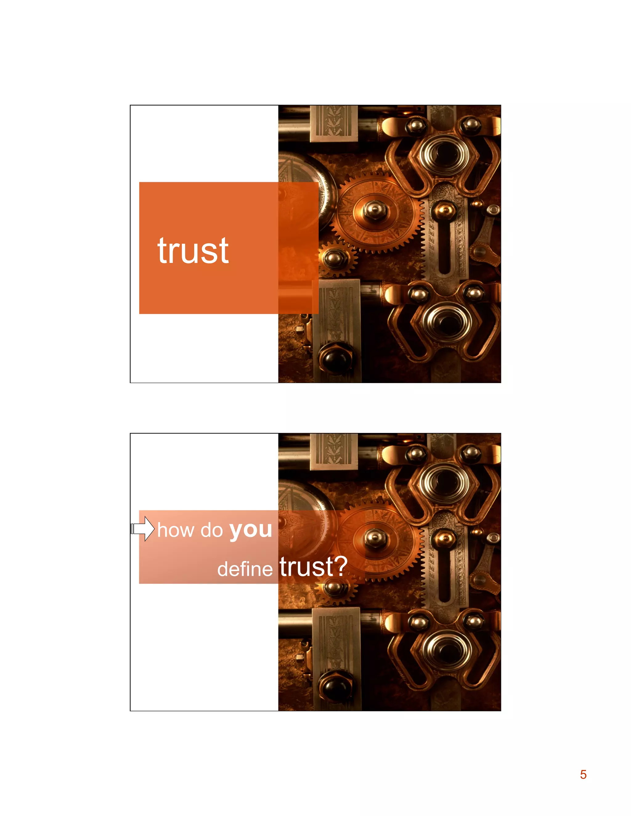 Trust

trust

Trust
how do you
define trust?

5

 