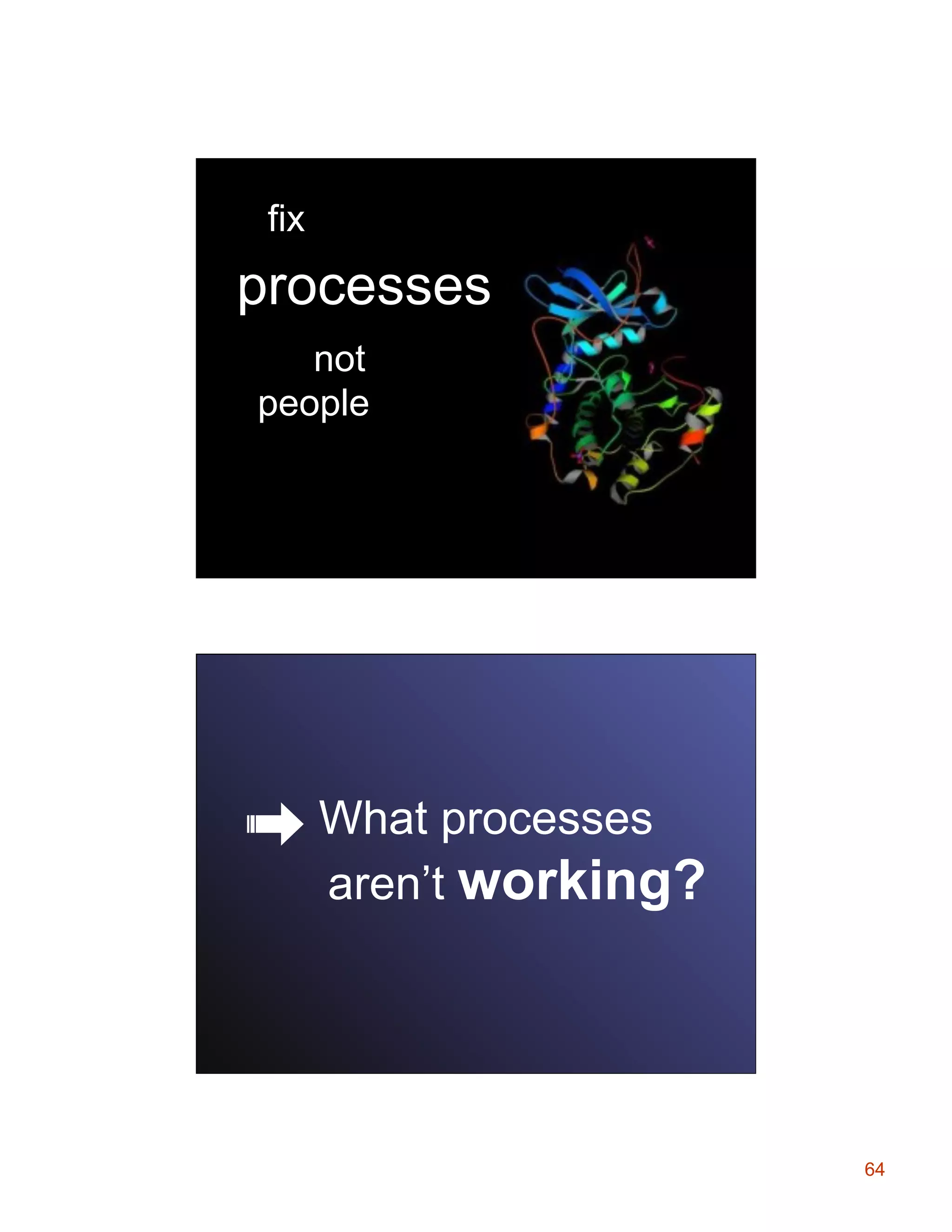 fix

processes
not
people

What processes
aren’t working?

64

 