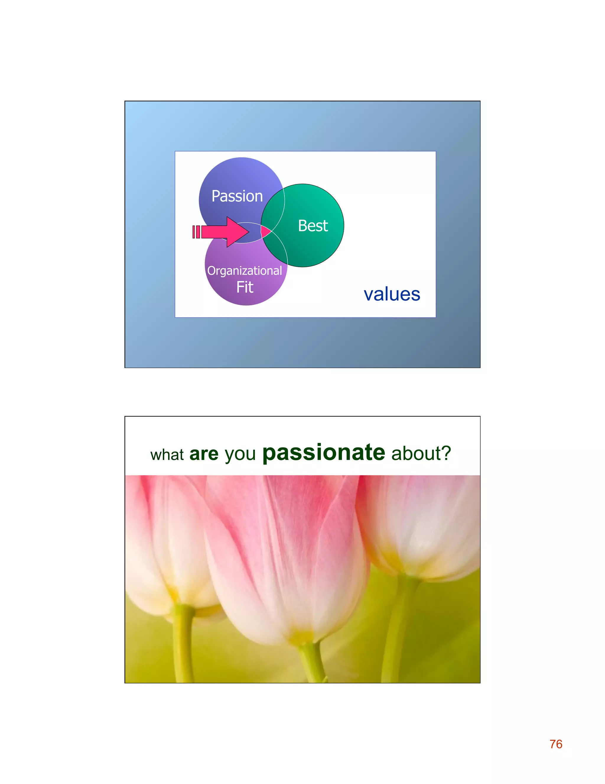 Passion
Best
Organizational

Fit

what

values

are you passionate about?

76

 