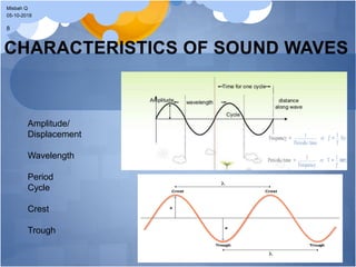 Amplitude/
Displacement
Wavelength
Period
Cycle
Crest
Trough
05-10-2018
Misbah Q
8
 